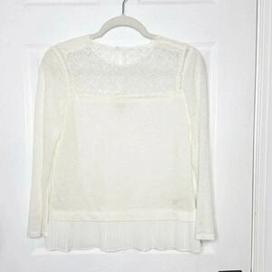 REBECCA TAYLOR Linen and Lace Blouse Pleated Hem Size XS Elevated‎ Basic Preppy